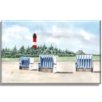 Leinwand 40 x 30 cm Keilrahmen Canvas-Leinen Aquarell Kunst Maritim Druck Kunstdruck Leuchtturm Hörnum Sylt Nordsee Meer Strand Dünen